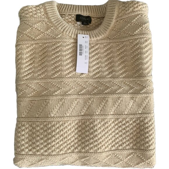 NWT J.CREW Men's Cream Cotton Sweater in Combination Guernsey Stitch Sz M - Picture 6 of 8